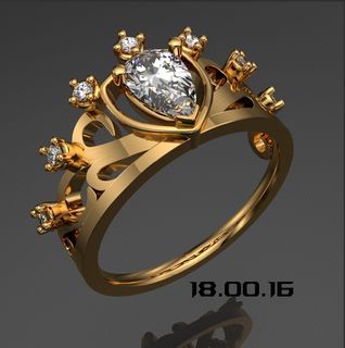 Blau Stein Damen Ring Dame Edelsteine Gold Silber Krone fünfzehn Ringe 3d print model - Mito3D