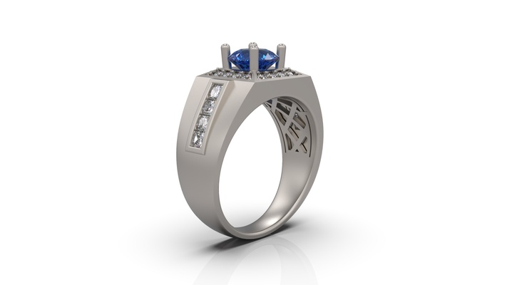 azul roca hombres anillo hombre diamante joyería joya lujo stl regalo 3d print model - Mito3D