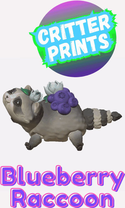blueberry raccoon print in place flexi friend cute funny fidget desk toy animals 3d print model - Mito3D