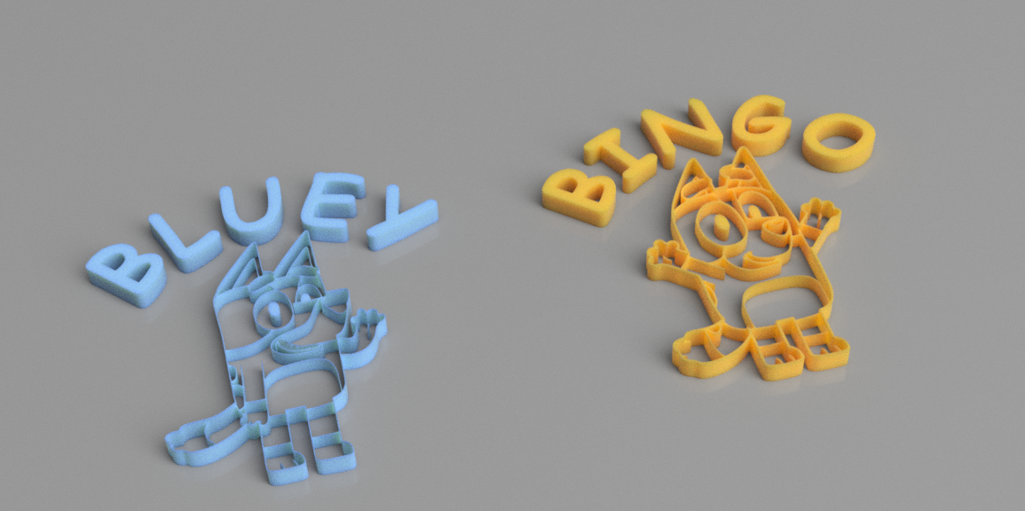 bluey & bingo cookie cutters cutter name fondant deco mass porcelain 3D print model - Mito3D