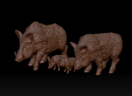 boar family Game hog wild forest animal tusks tabletop scenery 3d print model - Mito3D