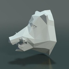 javali cabeça baixa contagem de polígonos a arte porco montado poligonal 3d print model - Mito3D