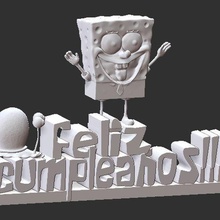 Beto esponja feliz cumplea os cumpleaños pastel torta 3d print model - Mito3D