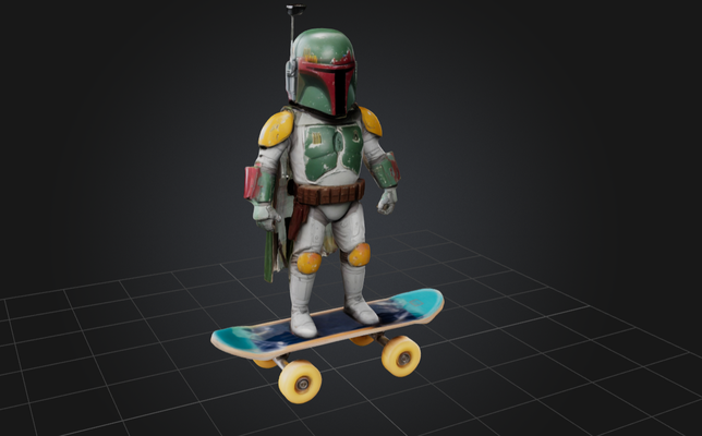 boba fett on skateboard gioco 3d print model - Mito3D