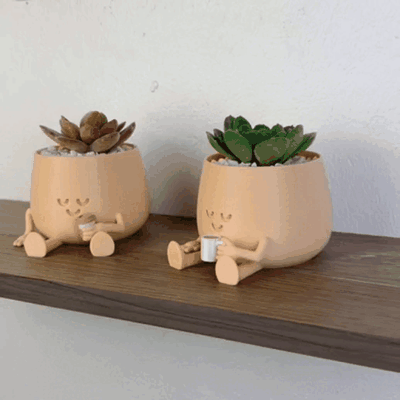 bobby fioriera caffè tazza succulenta contento viso casa cactus sorridi piccolo carina seduto scrivania drenaggio personalizzato regalo 3d print model - Mito3D