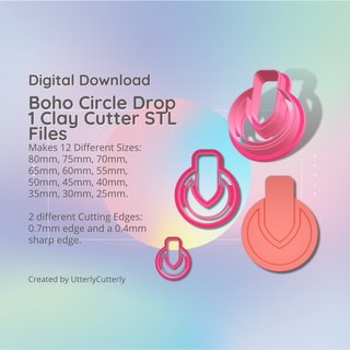 boho circle 1 clay cutter - bohemian stl digital file download- 12 sizes 2 versions cookie earring polymer geometric embossed hexagon utterlycutterly utterly cutterly fondant organic shape indie fashion 3d print model - Mito3D