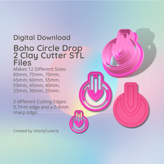 boho circle 2 clay cutter - bohemian stl digital file download- 12 sizes versions cookie earring polymer geometric embossed hexagon utterlycutterly utterly cutterly fondant organic shape indie fashion 3d print model - Mito3D