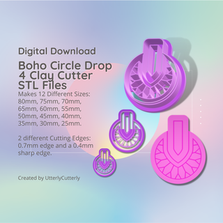 boho circle 4 clay cutter - bohemian stl digital file download- 12 sizes 2 versions cookie Jewelry earring polymer geometric embossed hexagon utterlycutterly utterly cutterly fondant organic shape indie fashion 3d print model - Mito3D