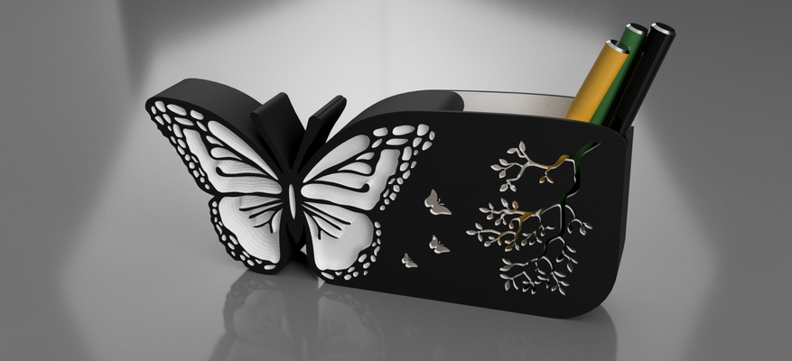 boite de rangement papillon büro stylo koration jolie maison 3d print model - Mito3D
