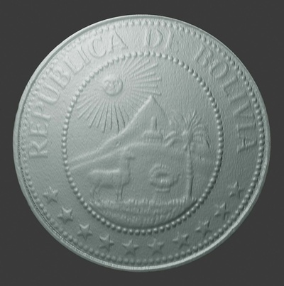 bolivia 20 centavos face 3d scan coin currency 3d print model - Mito3D