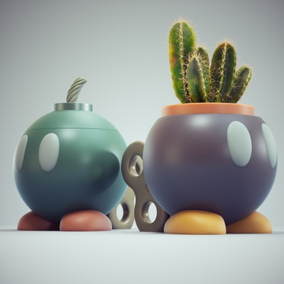 bomba plantador tarro bob omb hogar casa florero maceta flor lindo 3d print model - Mito3D