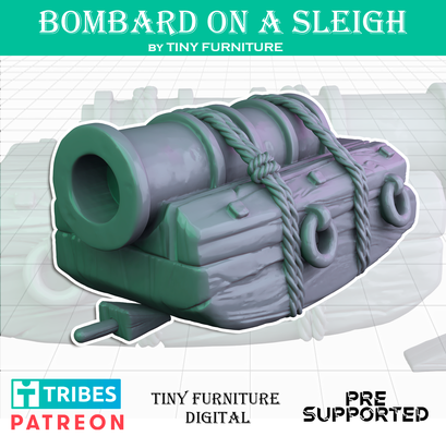 bombard on a sleigh medieval artillery game tabletop miniatures roleplaying fallout d&d dnd pathfinder rpg 3d print model - Mito3D
