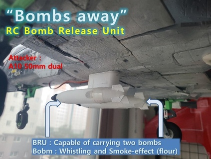 bombes rc avion laissez tomber 2 distance Jeu bombe Libération edf xfly a10 50mm brutal servo sifflet fumée 3d print model - Mito3D