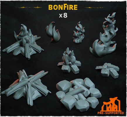 bonfire -basing bits 10 40 war hammer fire d&d dnd scenery hike elements 3d print model - Mito3D