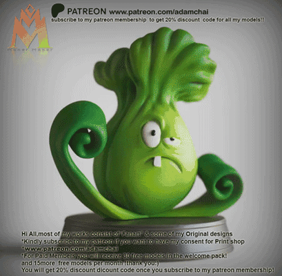 bonk choy plantes zombies classic jeu personnages art thé peashooter écraser récipient vs morts vivants jeux mobile pois tireur popcap patate 3d print model - Mito3D