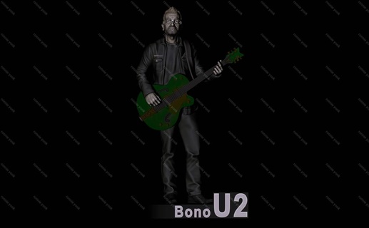 bono u2 3d impression jouet musicien légendes imprimable figurine rock star guitare pose stl miniature 3dprinting figure vinyle 3d print model - Mito3D