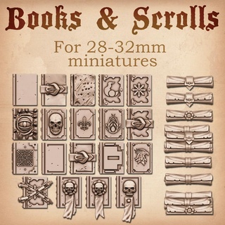 books scrolls book stack pile grim dark fantasy sci-fi chaos loyalist miniature wargaming minis accessories tomes kitbash spellbook grimoire 3d print model - Mito3D