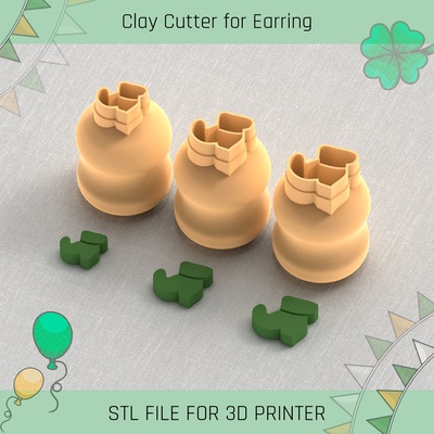 boot leprechaun saint patrick's day mini clay cutter tools earring 3d print model - Mito3D