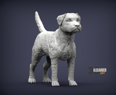 frontera terrier 3d impresión modelo perro naturaleza mamífero animal mascota escultura estatuilla recuerdo presente esculpir esculturas imprimible Arte 3d print model - Mito3D