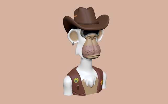 annoiato scimmia fallimento von mugnaio yacht club bayc nft arte calcio cowboy cappello 3d print model - Mito3D