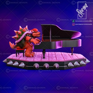 benzin pompası şeftaliler piyano film Mario şarkı söyle şeftali Nintedo karakurbağası Luigi aydınlatma 3d model tasarım zbrush diyorama stl heykelcik yazdırılabilir kriko siyah 3d print model - Mito3D