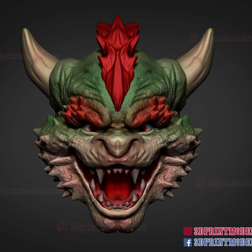 bowser head action figures mario nintendo devil monster game toy custom face anatomy super mushroom yoshi king of the koopa 3D print model - Mito3D