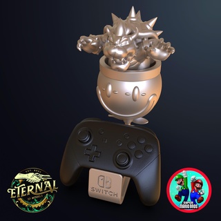 bowser switch controller holder - 1 & 2 controllers mario bros eternal koopa king luigi nintendo pad xbox ps5 gaming decoration stand diorama clown car 3d print model - Mito3D