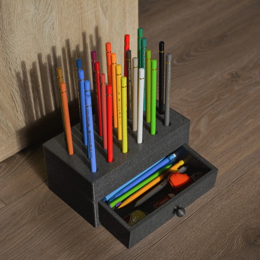 caja de lápiz color titular art el organizador la pluma oficina simple cuadro faber castell almacenamiento apoyo 3D print model - Mito3D