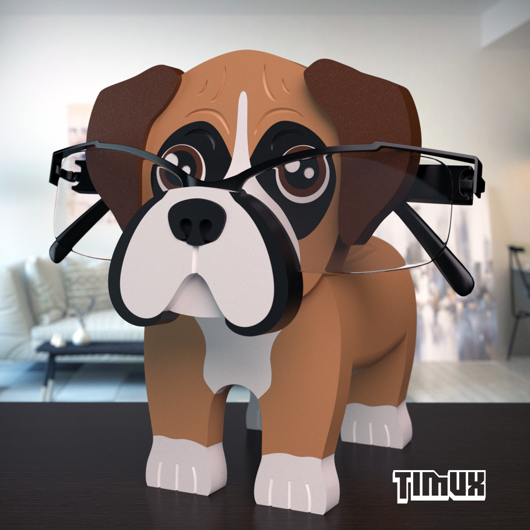 boxer glasses holder puppy dog pet cute multipart decoration container office gift 3D print model - Mito3D