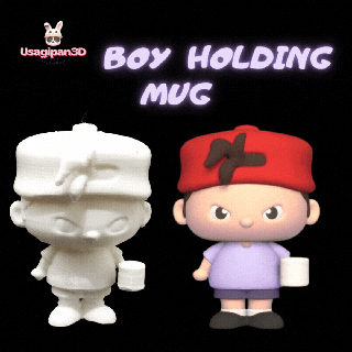 ragazzo tenendo tazza cartone animato carina moda scultura miniatura prescolare statua arte giocattolo decorativo giocare divertimento 3d print model - Mito3D