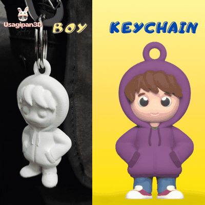 boy keychain people cute pendant cartoon sculpture miniature preschool statue art toy decorative play fun 3d print model - Mito3D