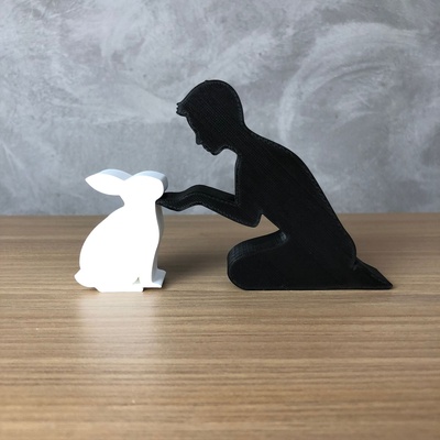 chico conejo 3d impresora or láser cortar hogar casa hombre coelho amante mascotas mascota animal impresión stl minimalista 3d print model - Mito3D