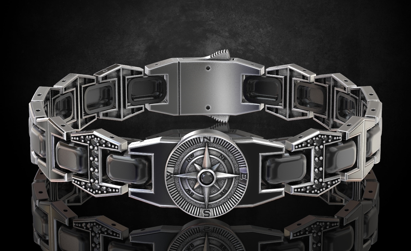 bracelet boussole longueur élégant hommes 211 3dprinted conception mode or d'or bijou bijoux impression imprimable prototypage argent 3D print model - Mito3D