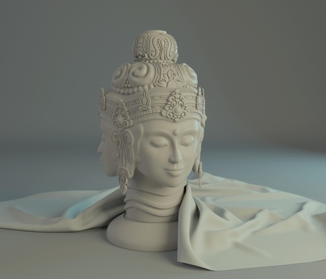 brahma bust statue god hinduism buddha sculpture three face hindi antique 3d print model - Mito3D