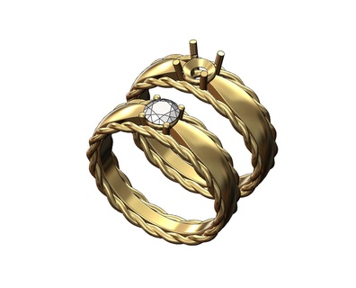 trançado corda beliscado haste 5mm solitário anel us tamanhos 5to9 3d impressão modelo diamante joalheria imprimível Casamento noivado fio 3d print model - Mito3D