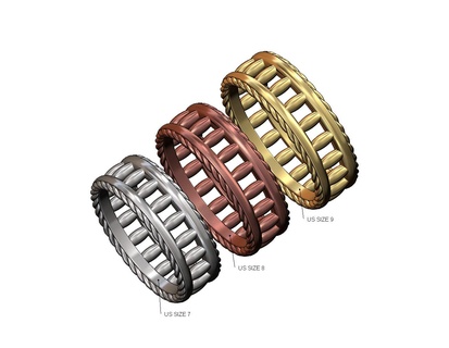 braided rope sides pins band us sizes 7 8 9 3d print model pin wire ring jewellery jewelry gold silver printable stacker stackable statement fashion open twisted geometric 3d print model - Mito3D