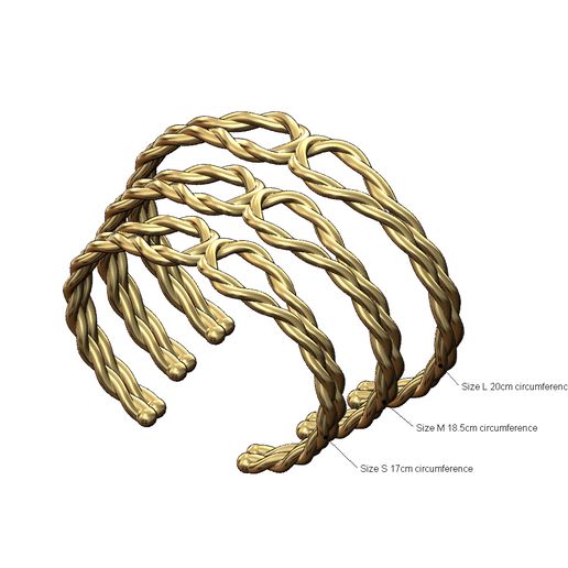 trançado fio ciclo manguito pulseira Tamanho 3d impressão modelo joalheria ouro imprimível jóias moda prata esterlina punho Bangal torcido clássico 3D print model - Mito3D