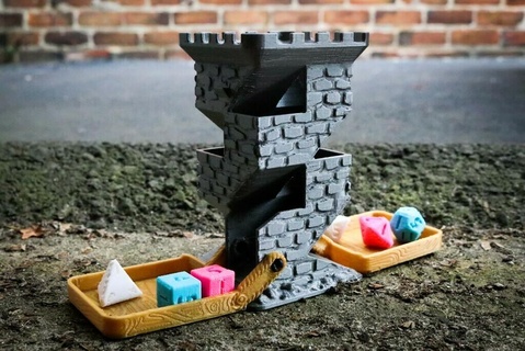 brick dice tower fold-up wooden drawbridges gaming wargaming game playset 3d print model - Mito3D
