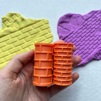 tuğla duvar doku silindirler x 4 versiyonlar duyusal oyna rulman oyun hamuru play doh pullar eğitici 3d print model - Mito3D