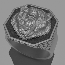 brutal bear ring jewelry jewel printable man gold platinum cnc unique wild beast silver grizzly rings 3d print model - Mito3D