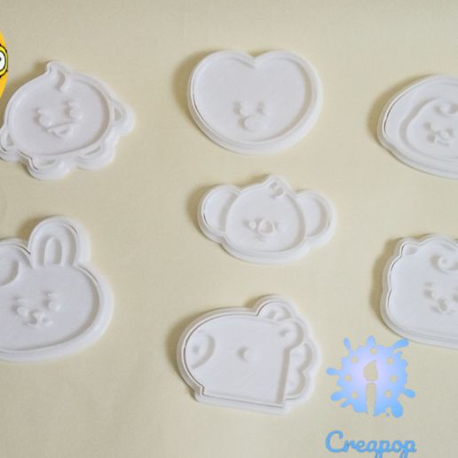 bts biscuit cotters bts21 cookie cutter bagtan chimmy koya tata mang pop k-pop korea band rj shooky 3D print model - Mito3D