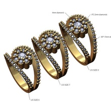 burbuja racimo diamante labios anillo us tamaños 6 7 8 3d impresión modelo Boda compromiso joyería joya oro plata 3d print model - Mito3D