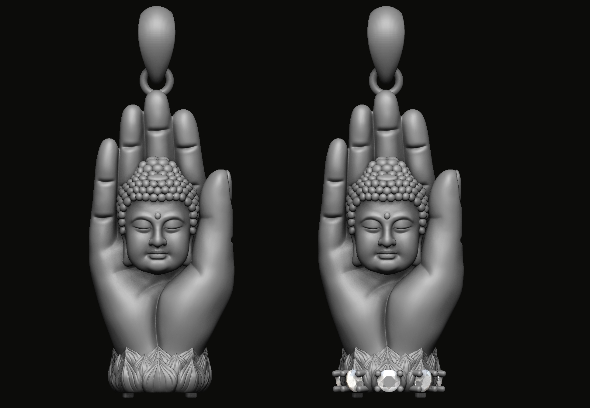 buddha hand pendant 3d print model Jewelry lotus decoration art sculpture jewelry religion decor pattern gold silver wood god ornate sculptures guanyin 3D print model - Mito3D