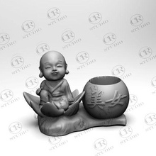 buddha lotus flower pot baby buda oriental plant garden deco decorative gogar office gift present 3d print model - Mito3D