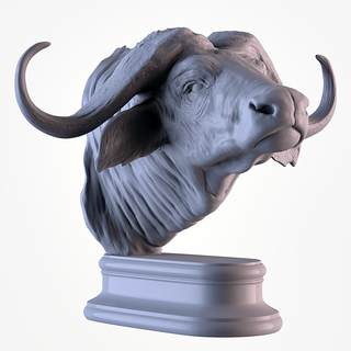 buffle africain tête taureau animal animaux statue sculpture décor décoration 3d print model - Mito3D
