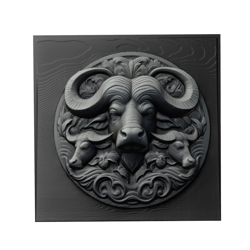 buffle animal soulagement art animaux yeggi mito3d buste google pendentifs médaillon relief wall mur 3D print model - Mito3D