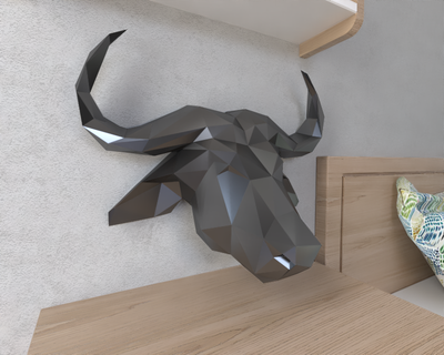 búfalo cabeza lowpoly animal geométrico origami Arte escultura estatua facetado decorativo modelo pared escuela politécnica fantasía 3d print model - Mito3D