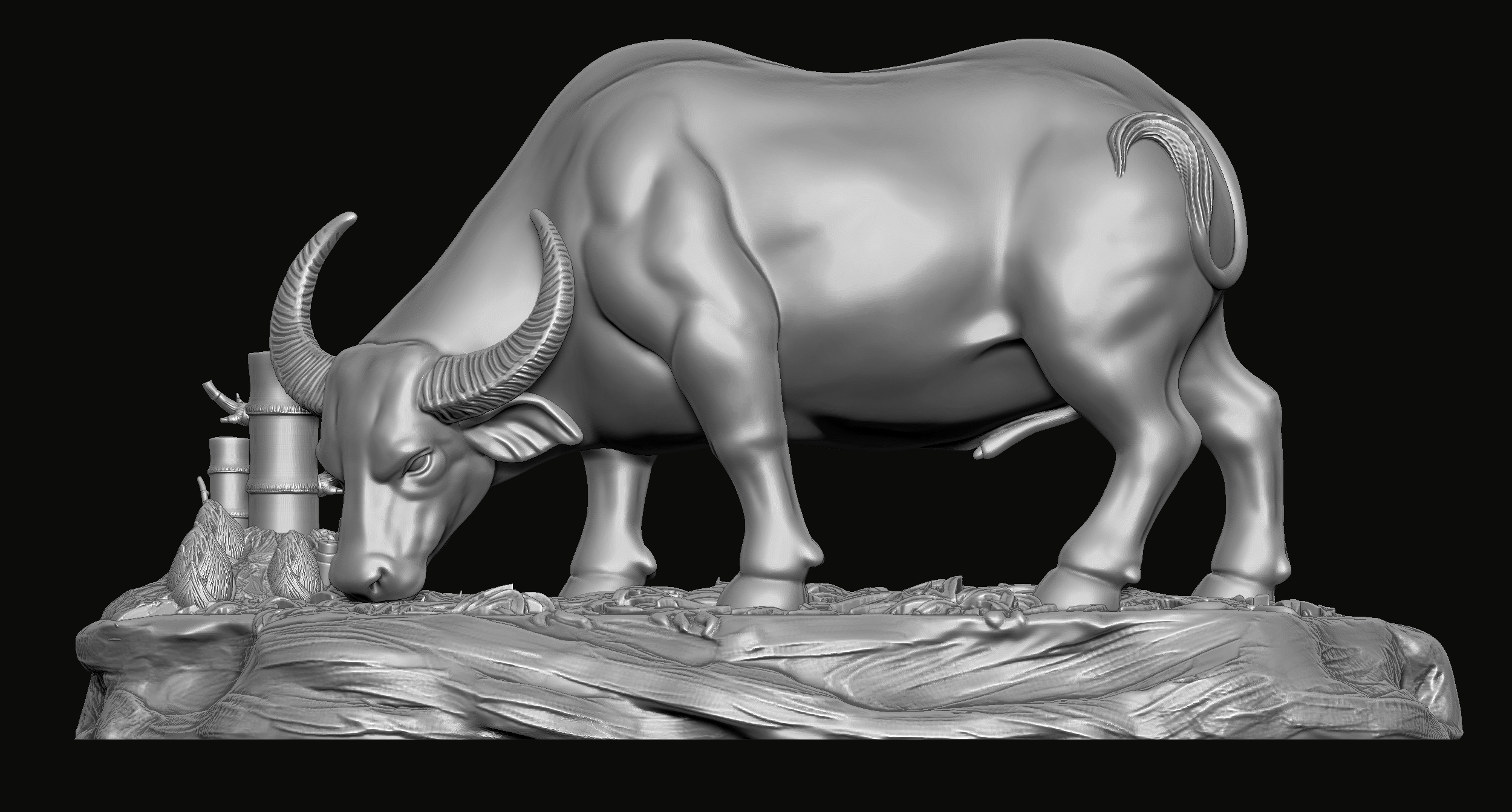 buffalo statue 3d print model Art animal pendant sculpture medallion jewelry relief bas carve tiger dog 3D print model - Mito3D