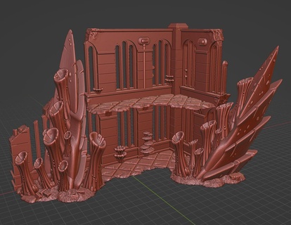 bug infested 2 story ruins 01 terrain wh40k wargaming tyranid alien spore legion chaos base xenos city miniature 3d print model - Mito3D