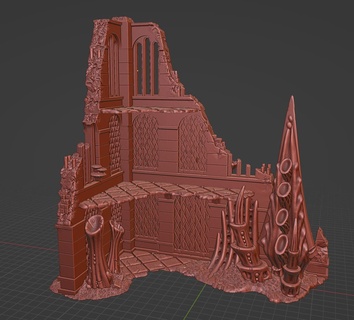 bug infested 3 story ruins 02 terrain wh40k wargaming tyranid alien spore legion chaos base xenos city miniature 3d print model - Mito3D